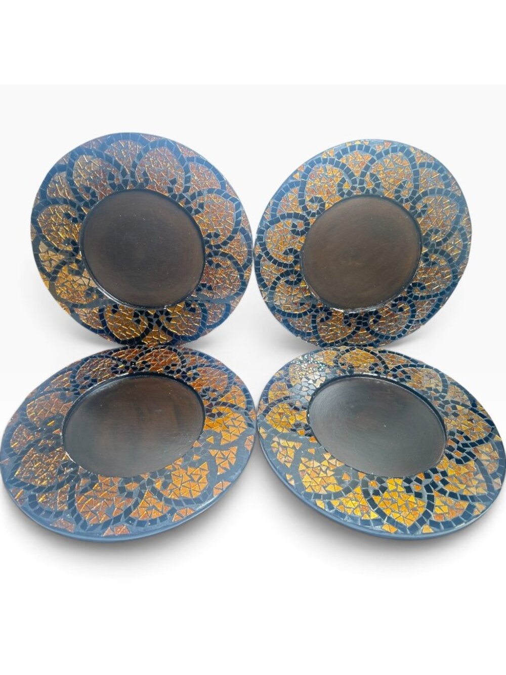Pier 1 Imports Glass Autumn Mosaic Charger Plates Set 4 Gold Amber Black 13"